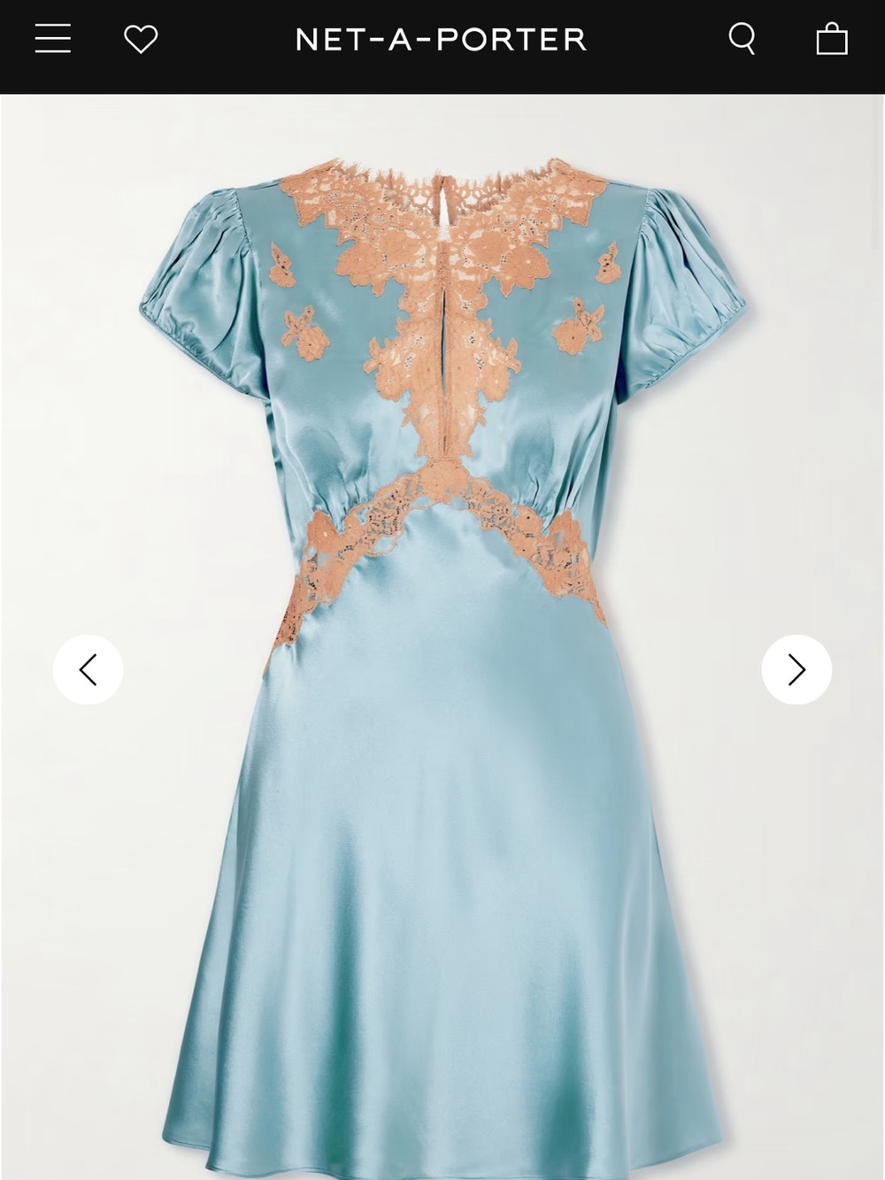 Doen Silk Lace-Trim Short Dress in Light Blue and Beige